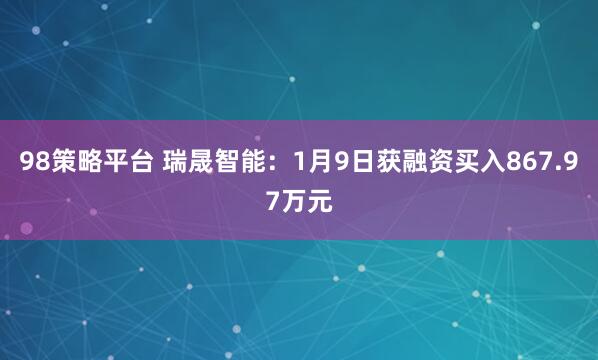 98策略平台 瑞晟智能：1月9日获融资买入867.97万元